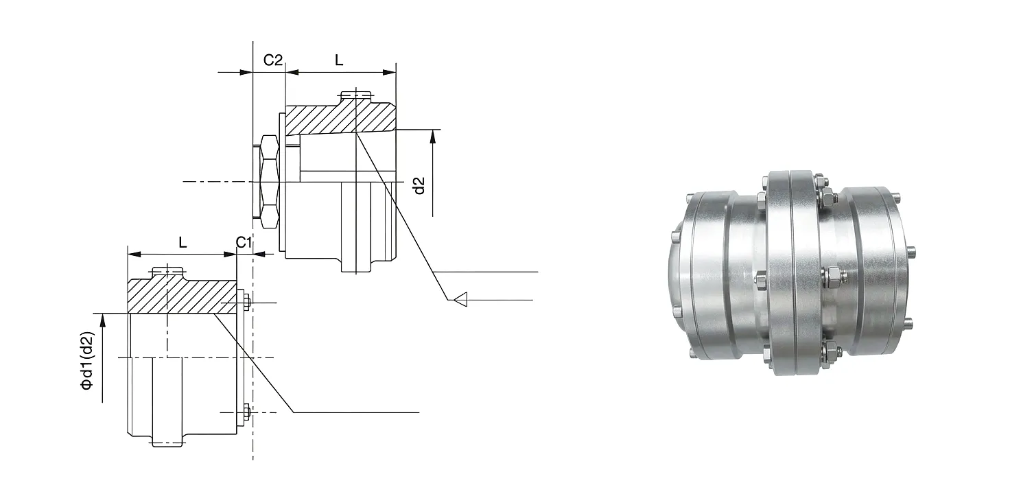 GICL1-GICL30 drum shape gear coupling 4 GICL drum gear coupling technical drawing dimensions