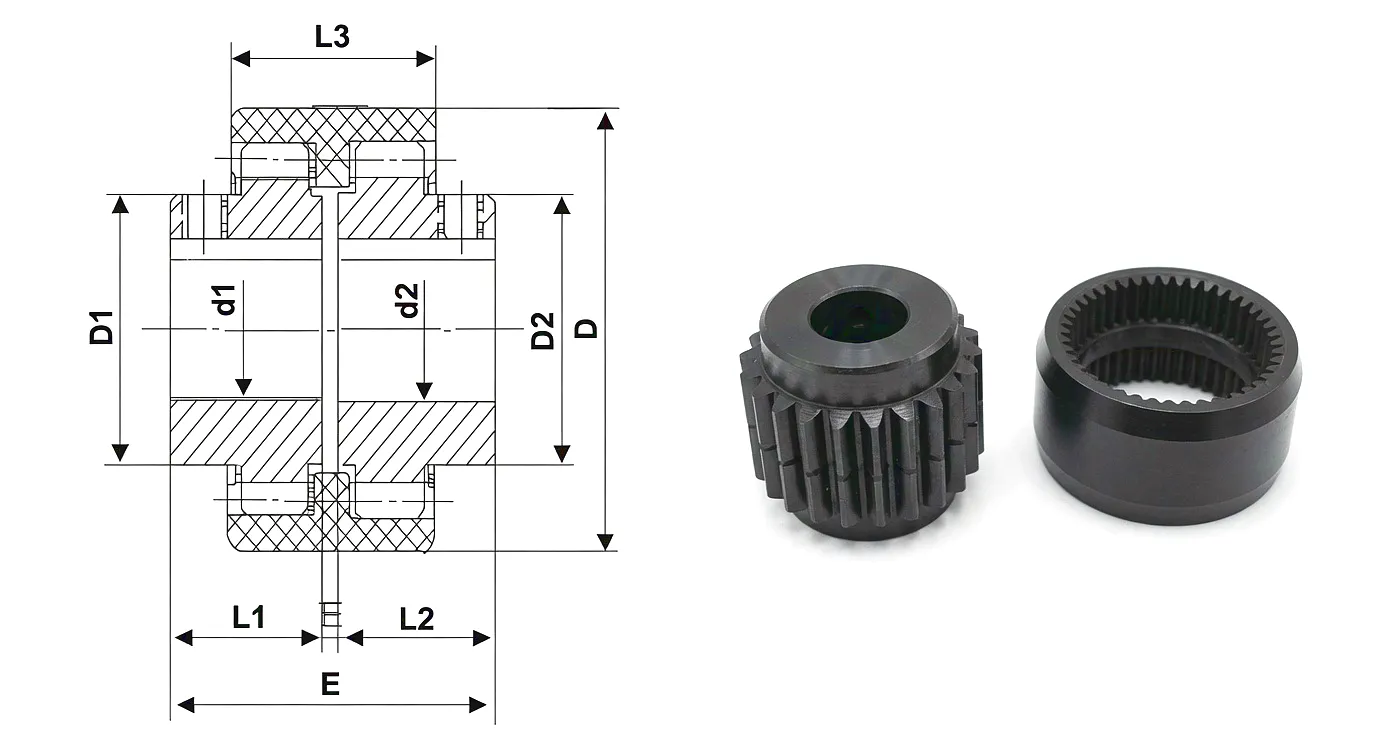 NL Nylon Gear Coupling technical drawing and dimensions