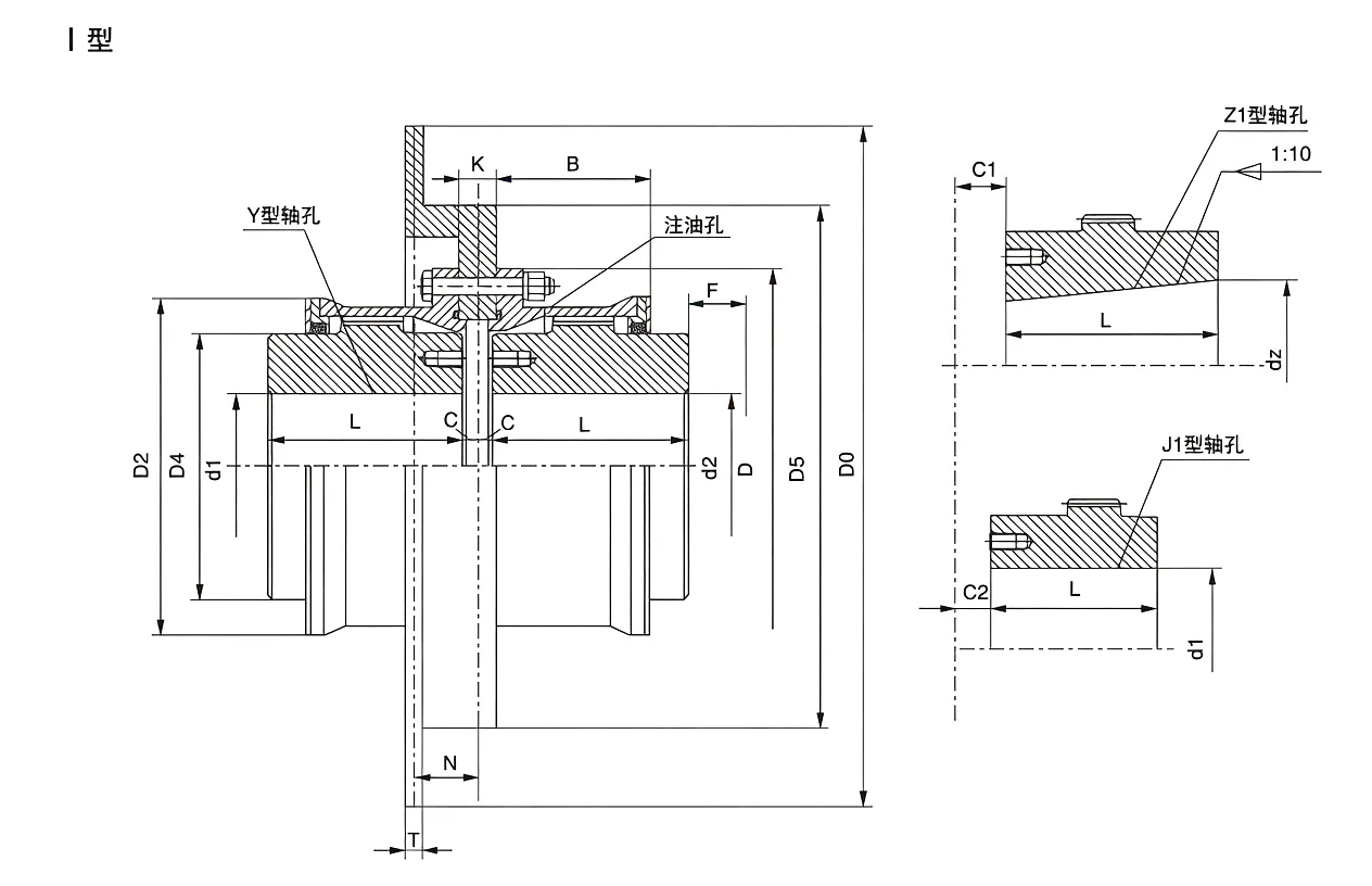 WGP with the brake wheel drum shape gear coupling 3 WGP Drum Shape Gear Coupling Technical Drawing 1 - Dimensional Specification